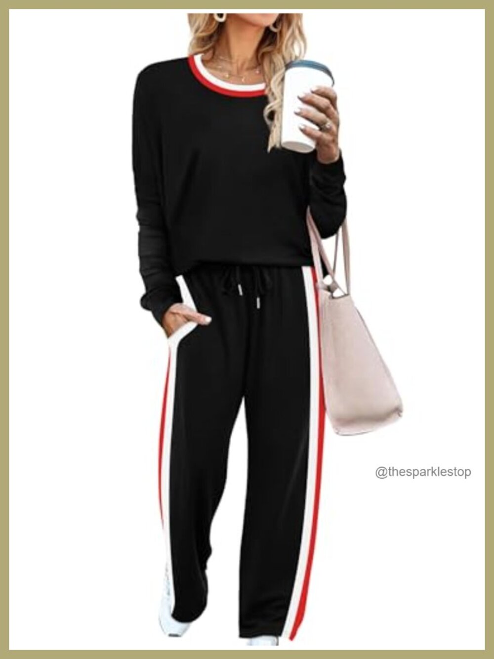 Women's 2 Piece Lounge Set Long Sleeve Top Drawstring Pants Pockets